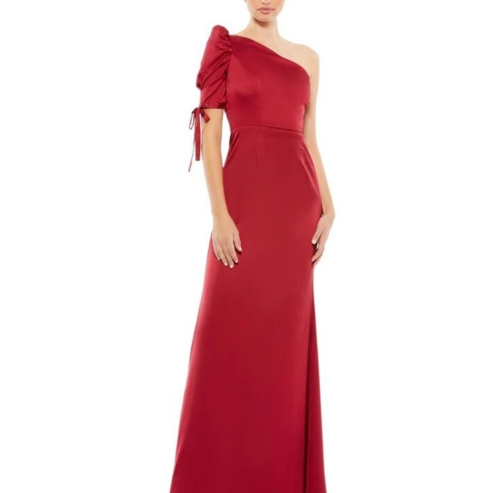 Mac Duggal 55632 Puff Sleeve One Shoulder Dress